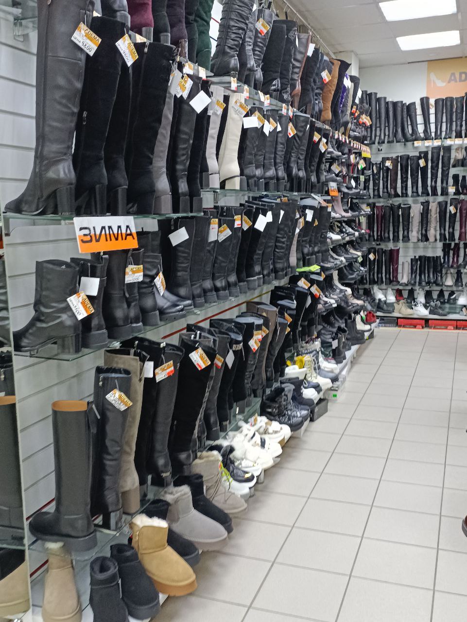 Полка с зимней обувью в отделе Планета Обуви, ТЦ Алмаз, Пермь